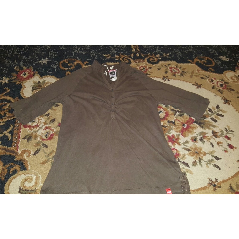 The North Face brown cotton V shirt top sz small womens 1/2" Sleeve - Picture 1 of 4